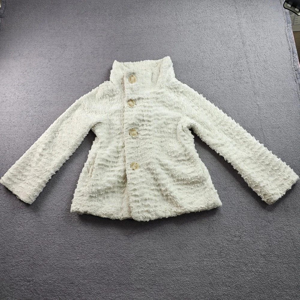 Patagonia Fleece Jacket Girls M/10 White Long Sleeve Mock Neck Button Front - Picture 8 of 10